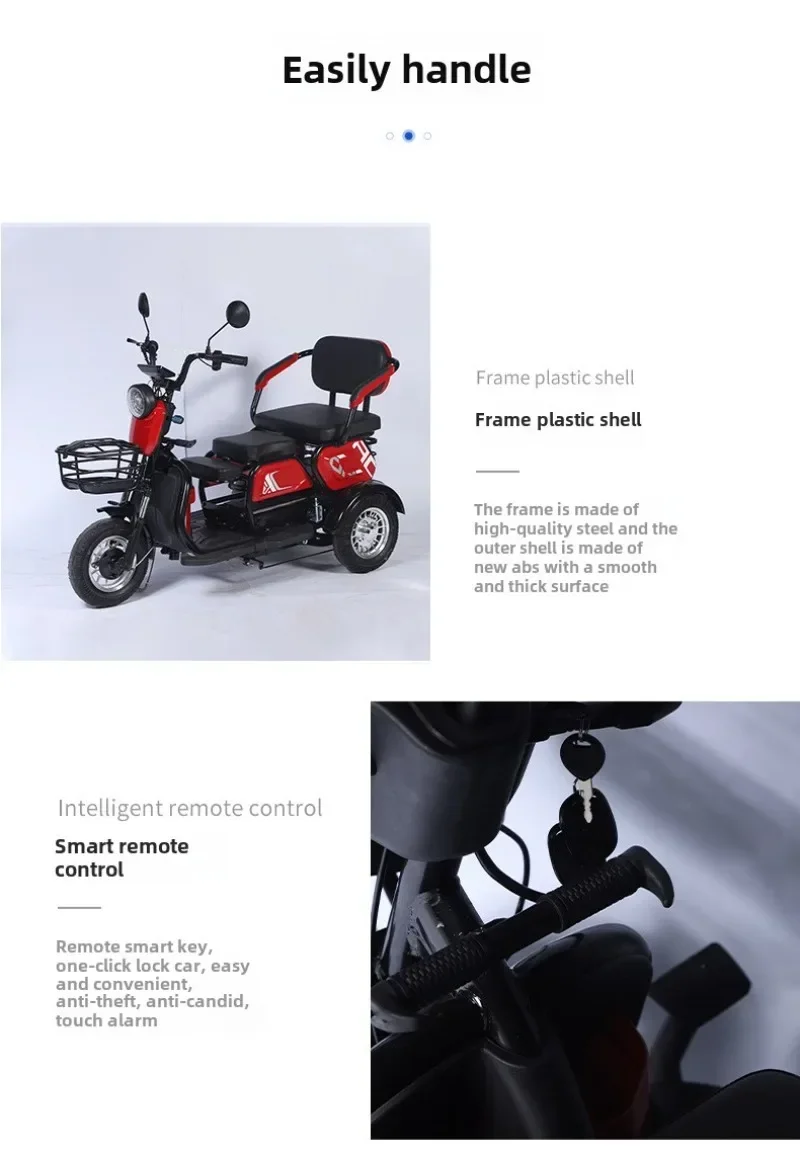 Electric tricycle 600W60V20AH with rear seat parent-child electric three-wheel bicycle adult electric three-wheel motorcycle