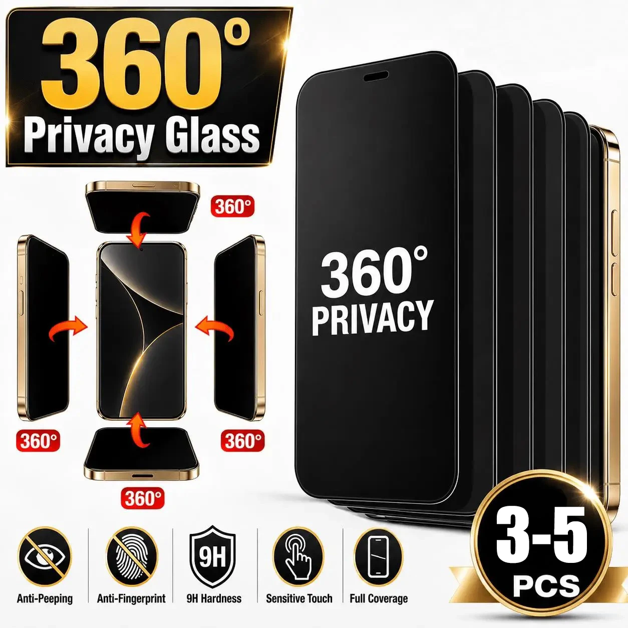 3-5 Stück 360° Blickschutzfolie für iPhone 18 Pro Max 17 16 15 Pro 14 Plus 13 iPhone 18 Ultra Anti-Spionage Panzerglas