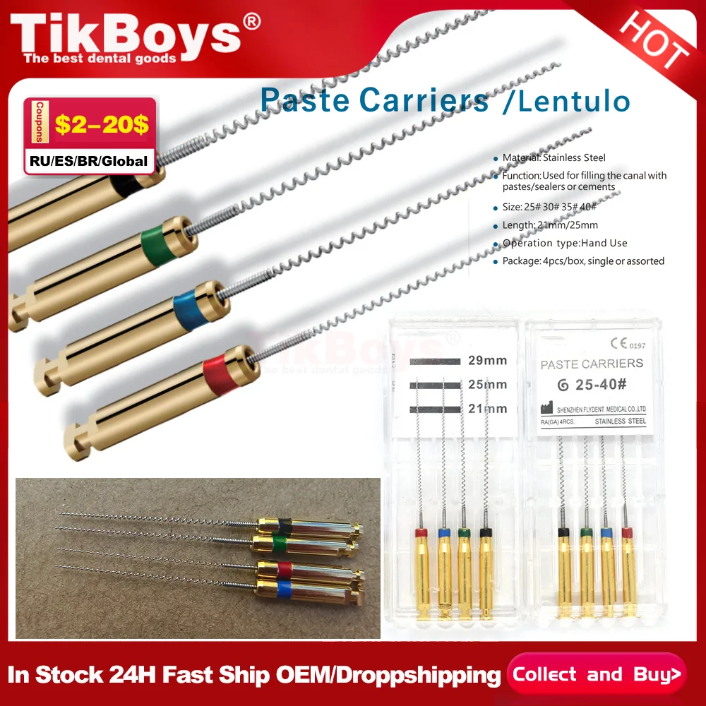 

4pcs/Box 21/25mm 25#-40#Dentistry Tool Dental Rotary Paste Carriers Spiral Filler Lentulo Assorted Engine Filling Paste Dentista