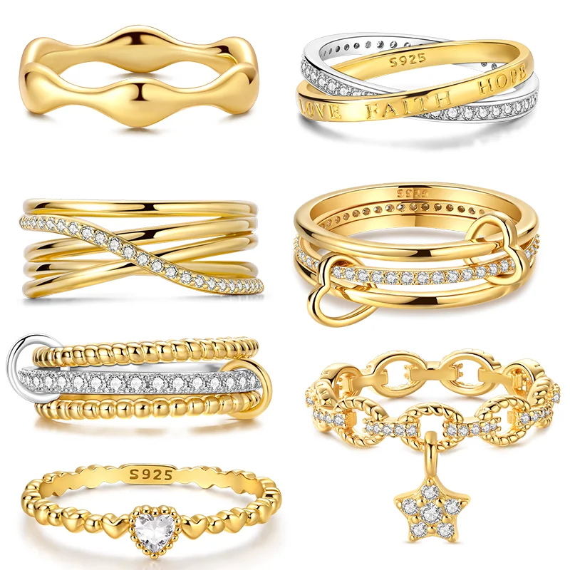 

Hot Sale 925 Sterling Silver Ring Wrapping Love Stars Original Design Zircon CZ Wedding Rings Jewelry Women Gift