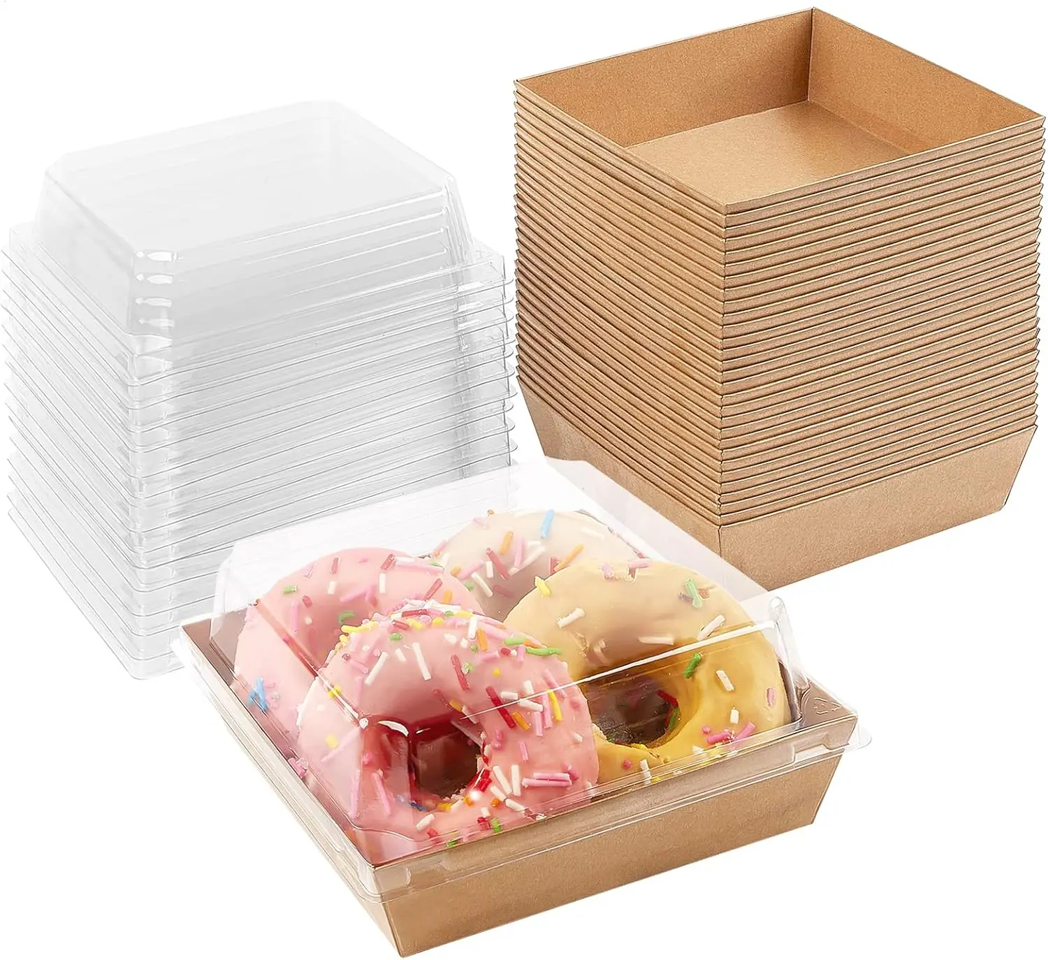 Cajas pequeñas para charcutería con tapas transparentes, contenedores desechables de papel de 5 pulgadas para llevar, para sándwiches, galletas, pasteles, 50 unidades