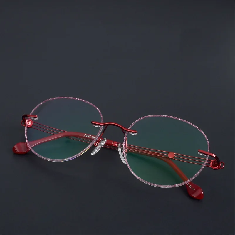 Blu-ray Invisible Screw for Rimless Diamond Trimming Round Glasses Frames  Vintage Eyeglasses Rimless Eyeglass Frames