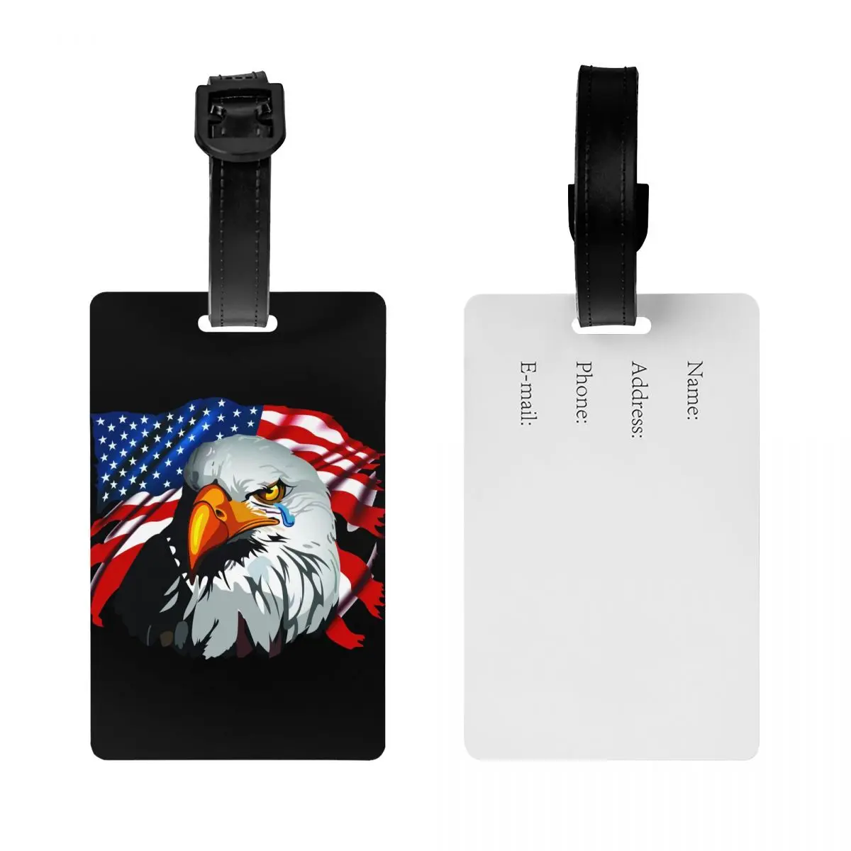 USA American Flag Bald Eagle Luggage Tag for Suitcases Fashion Baggage Tags Privacy Cover Name ID Card