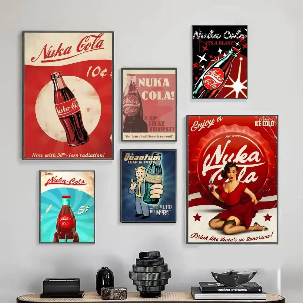Nuka Cola Clics carteles de lona Retro pegatina de papel blanco adhesivo DIY habitación Bar cafetería decoración de la habitación