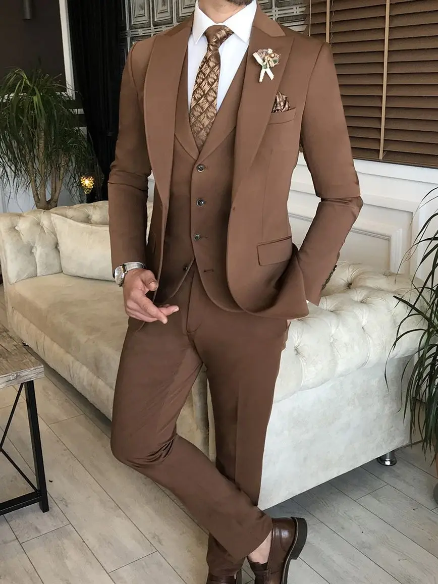 

2022 Brown Suits For Men Casual Wedding Blazer Summer Slim Fit Jacket Coat Pant Design Costume Homme Terno Masculino Custom Size