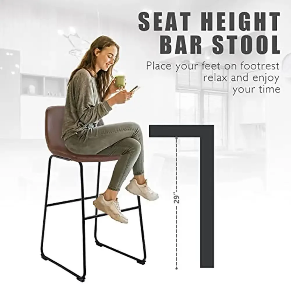 Modern PU Leather Bar Stools Set of 4 with Back and Footrest Sturdy Metal Frame Protection Feet Multifunctional Use Easy