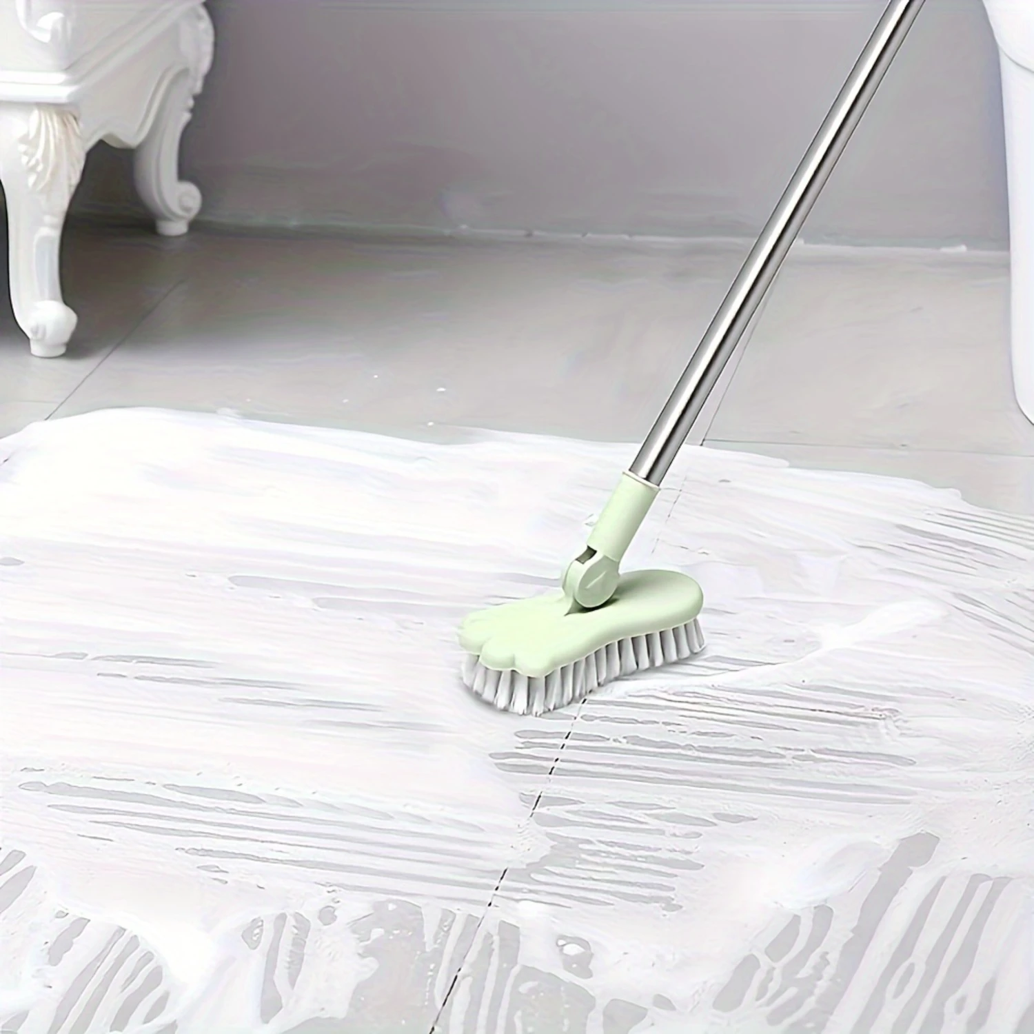 "Versatile" 47.2" Long Handle Rotating Scrub Brush - Adjustable, Multi-Surface Cleaning Tool For Bathroom, Kitchen, Deck & More