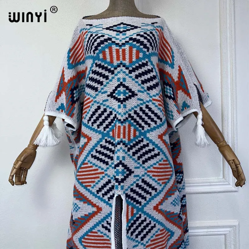 WINYI Geometric print Warm fashion Caftan Africa Holiday dress Elegant party winter فساتين طويلة women vestidos para mujer