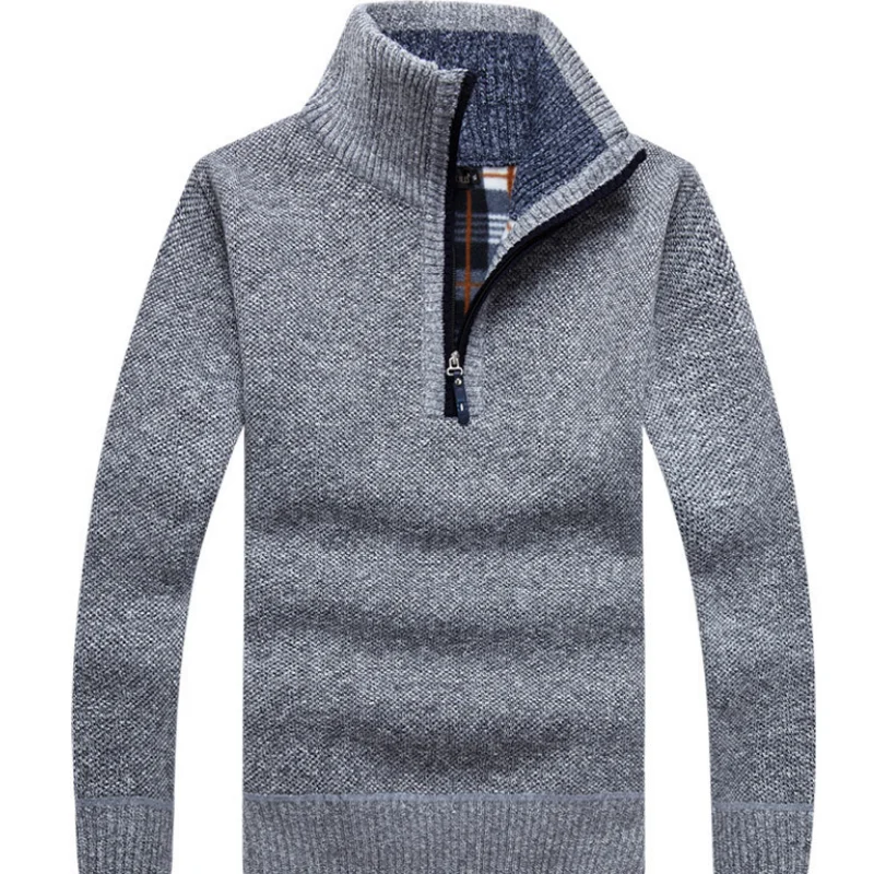 

Mens Autumn Casual Sweaters Half High Collar With Zipper Slim Sweaters Men Winter Fleece Warm Pullovers Male Clothing MY509