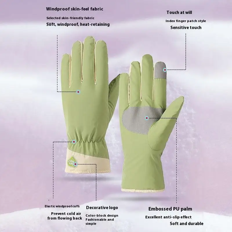 زوج واحد من قفازات الخريف والشتاء الدافئة للنساء، شاشة لمس لطيفة وقطيفة، قفازات ركوب الدراجات الرياضية الخارجية المقاومة للبرودة #5
