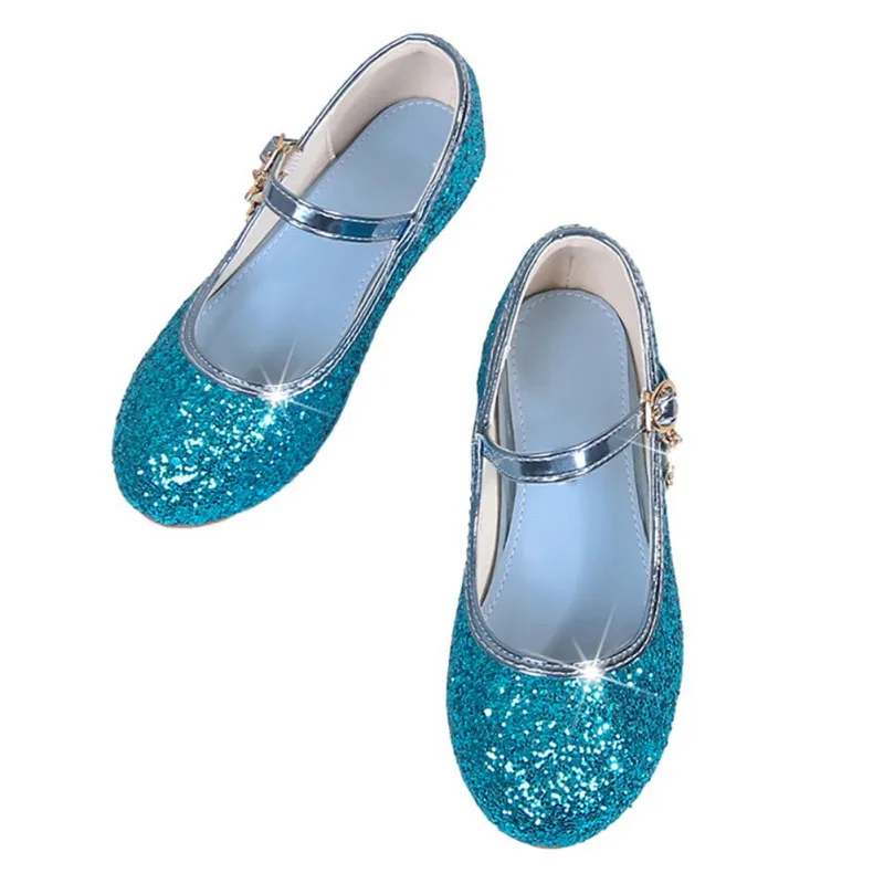 Princess Kids Leather Shoes for Girls Flower Casual Glitter Children High Heel Girls Sandals