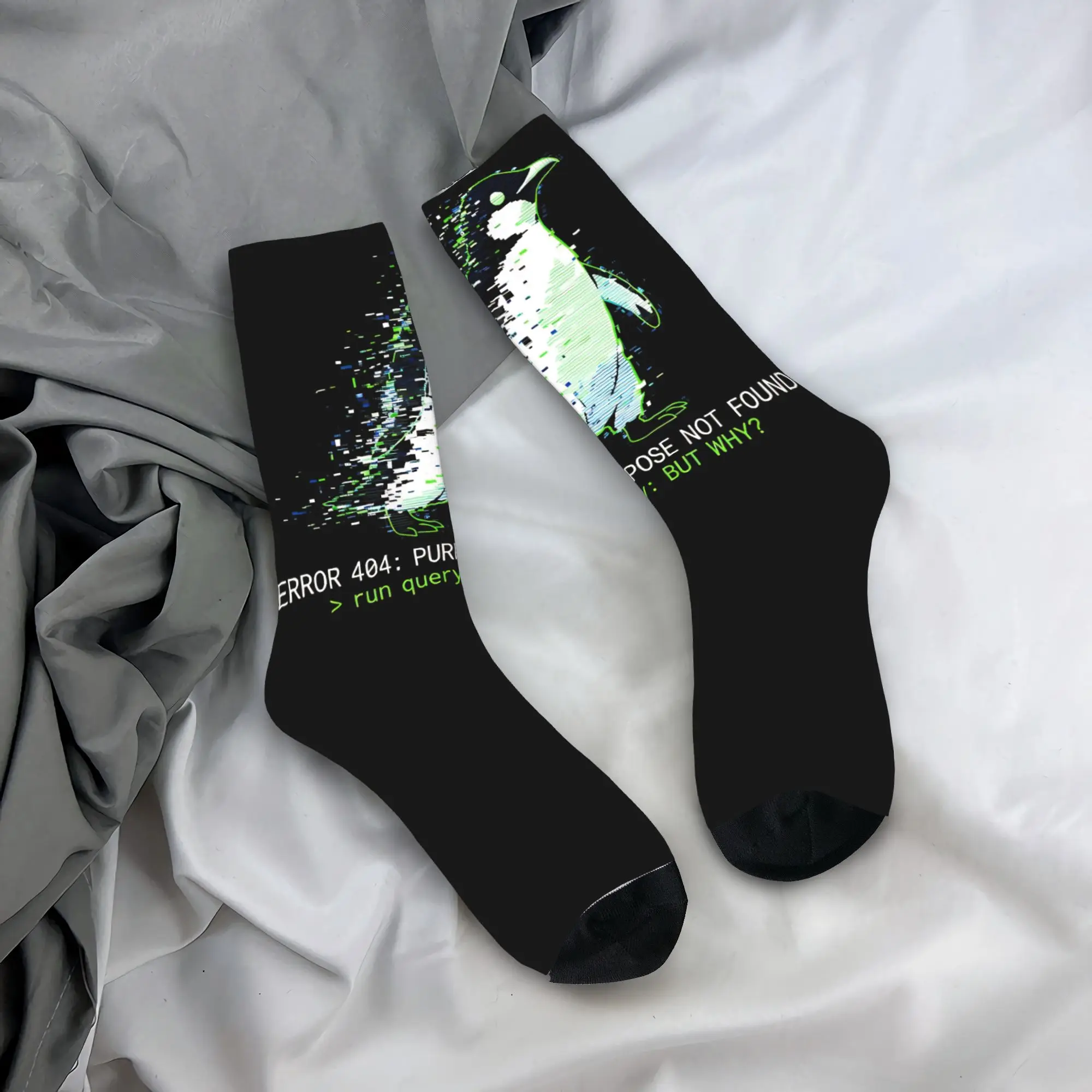 

But Why Nihilist Penguin Glitch Art Socks Winter Stockings Modern Couple High Quality Socks Pattern Climbing Anti Skid Socks