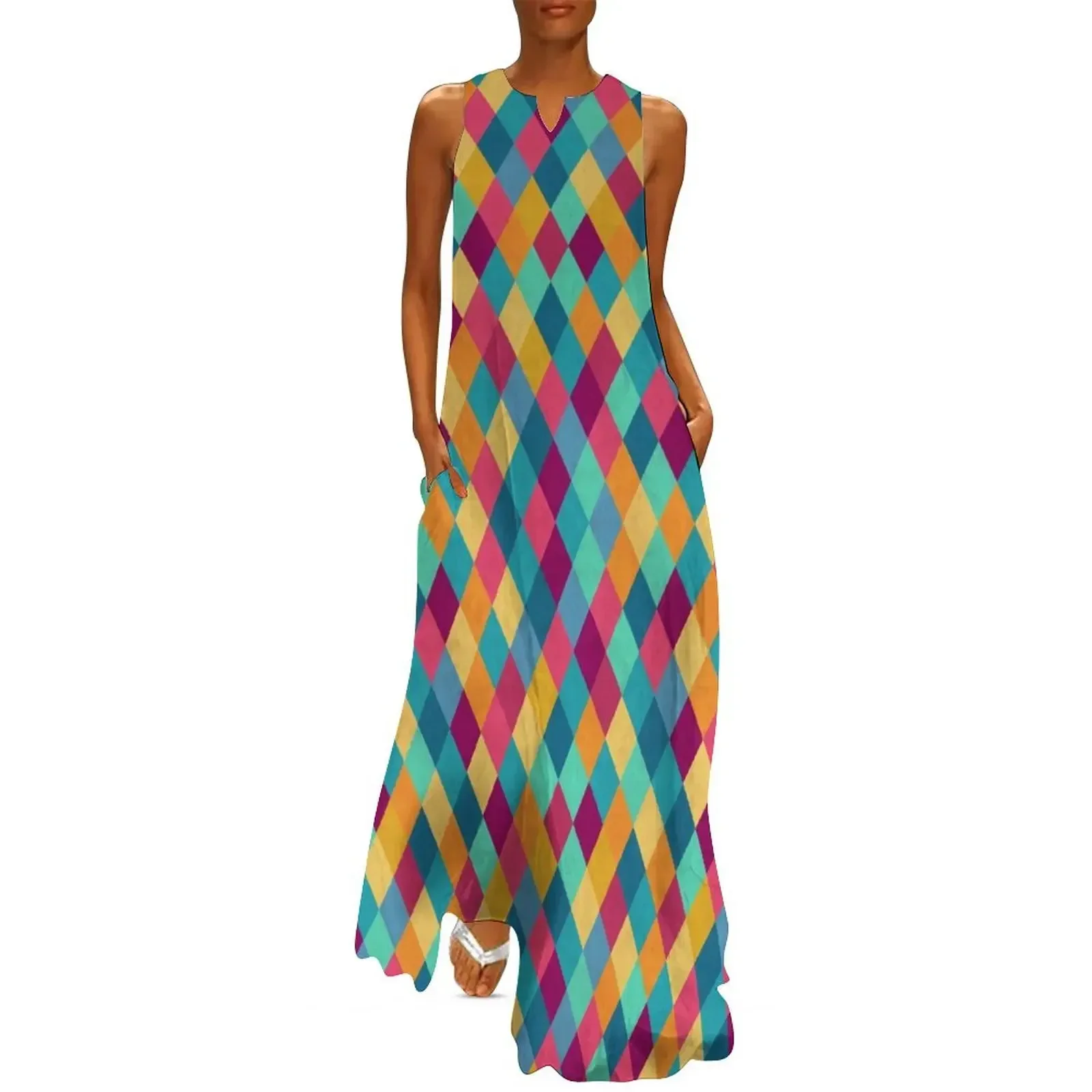 

Colored Diamonds Long Dress african dresses for woman beach dresses elegant chic women dresses promotion Dress