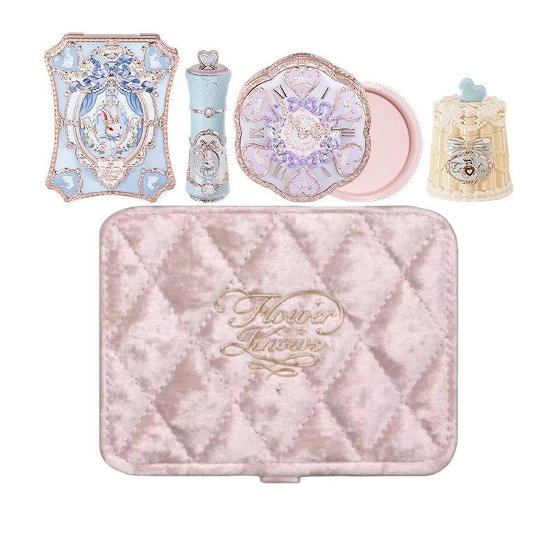 

Набор косметики Flower Knows Maquiagem Profissional Completa: тени для век, тональный крем-кушон, румяна, помада и тушь для ресниц, подарочный набор с коробкой для украшений