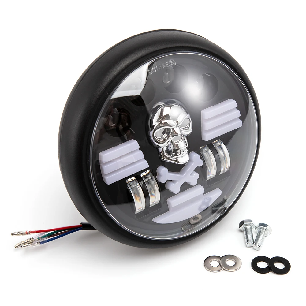 

Universal Led Motorcycle Headlight Headlamp Halloween Skull Design High Low Beam Round Moto Headlamp For Harley Yamha Honda