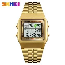 SKMEI-reloj despertador Digital para hombre, cronógrafo con correa de acero inoxidable, resistente al agua, 3Bar, deportivo, de lujo, a la moda, 1338