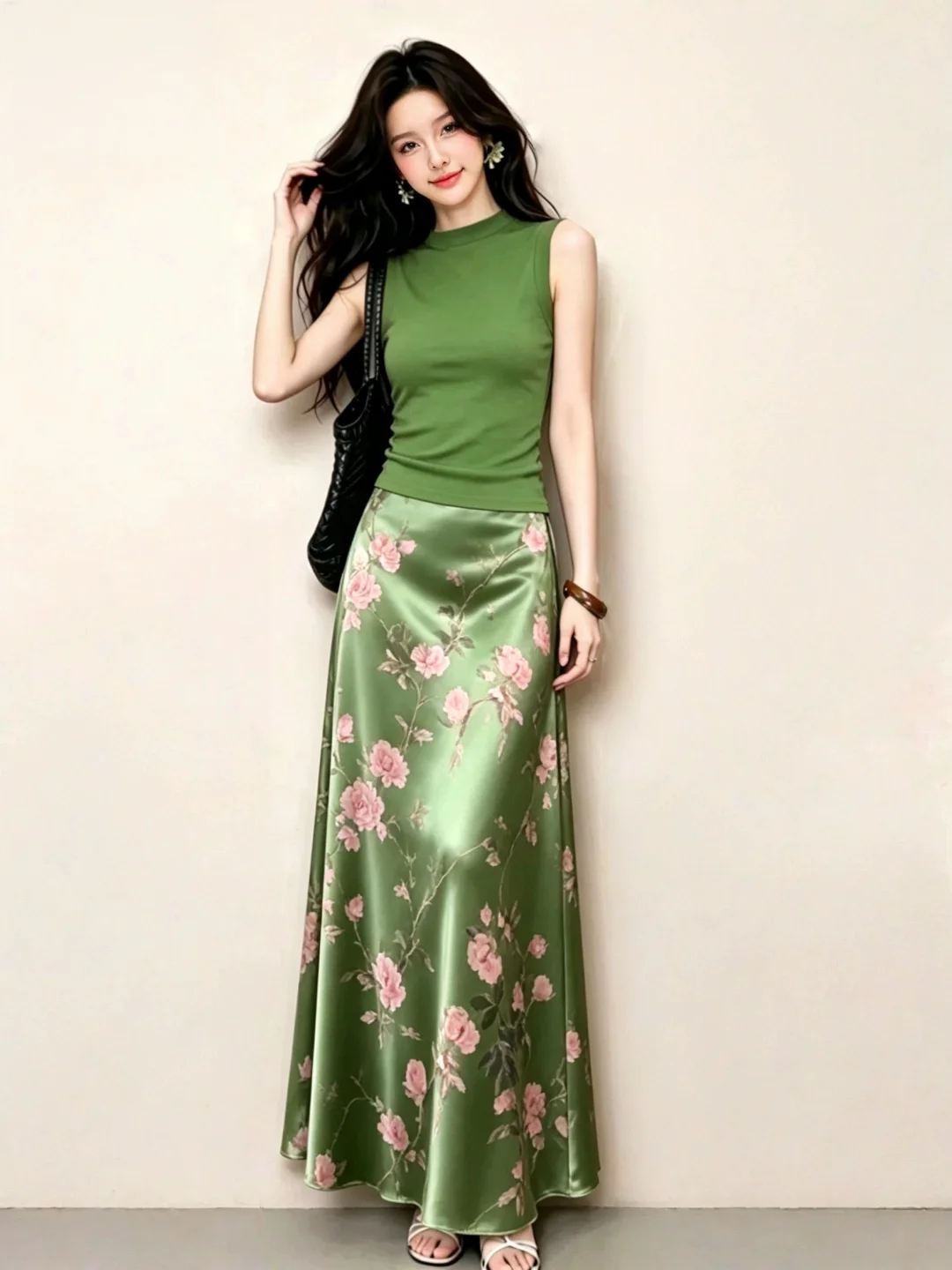plus Size Women's Green Floral - Printed Wrap Skirt 评论和价格