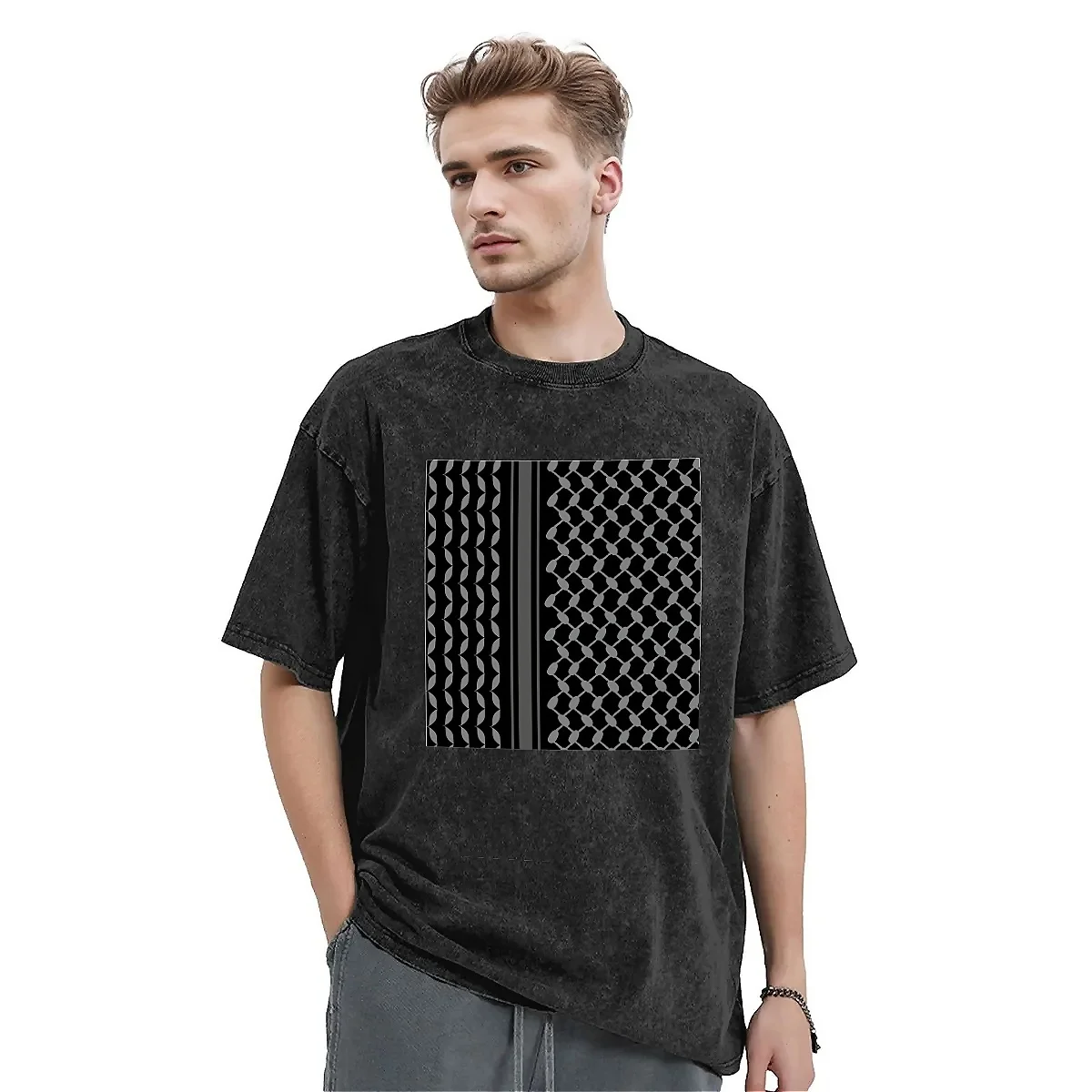 Keffiyeh in Black  T Shirt Summer Palestines Map Streetwear T-Shirts 2024 Cotton Tee Shirt For Short Sleeve Print Top Tees