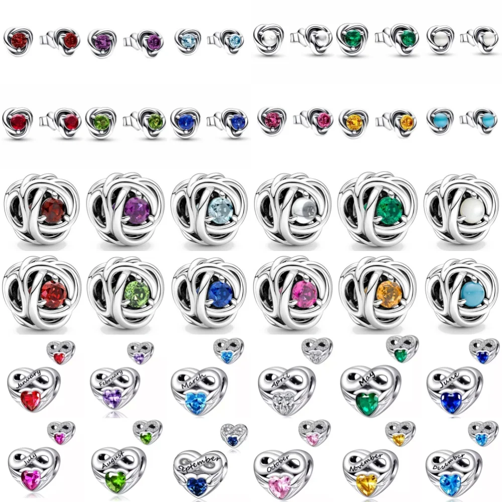 925 Silver Birthstone Earrings Twelve-month Birthstone Etern