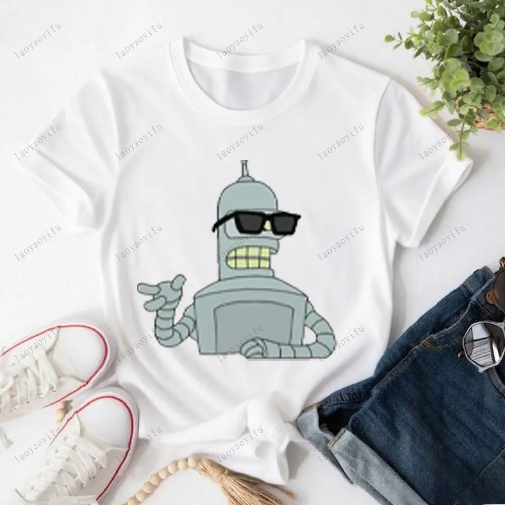 F-Futuramas ريترو كوميدي امرأة رجل تي شيرت الصيف الكرتون طباعة الصيف النساء القطن للجنسين قمصان ملابس يومية قصيرة الأكمام بلايز