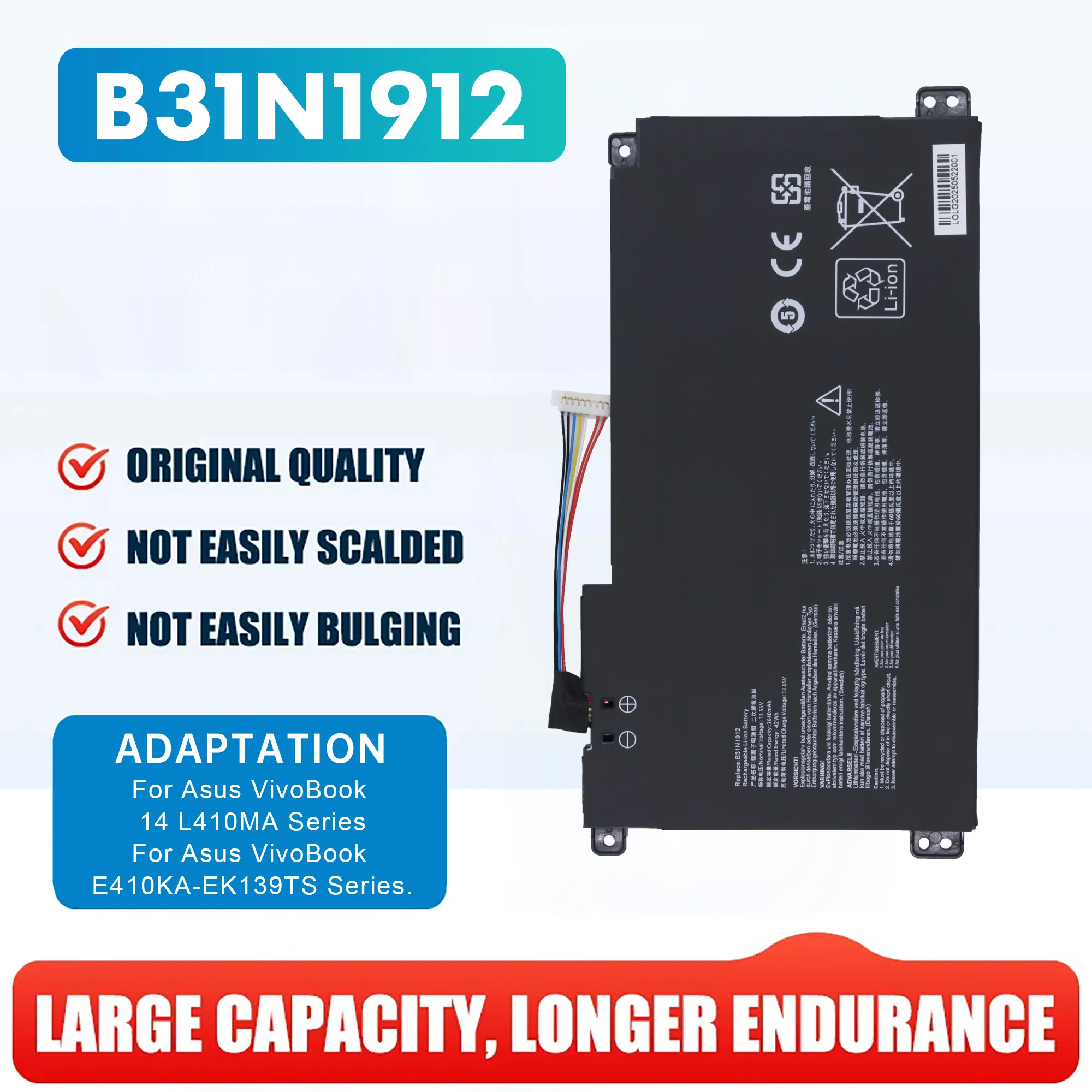 

Original quality B31N1912 C31N1912 Laptop Battery For Asus VivoBook 14 F414MA E410MA-EK018TS BV162T EK026TS E510MA Series 42Wh