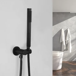 Cabezal de ducha extraíble de mano, rociador de ducha de latón con soporte de manguera, montaje en pared, color negro mate