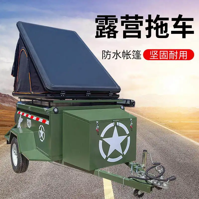 Lightweight Car Tow Trailer for Sedan, Portable Camper Trailer for Family Road Trip, Off-Road Small RV Camping Trailer