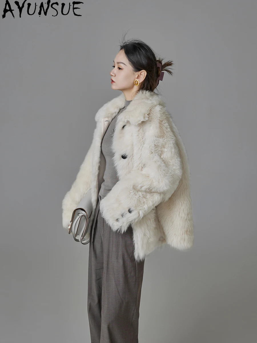 AYUNSUE 天然シープスキン毛皮コート女性リアルレザージャケット冬のジャケット 2025 高級服女性ミッドレングス Шуба Женская