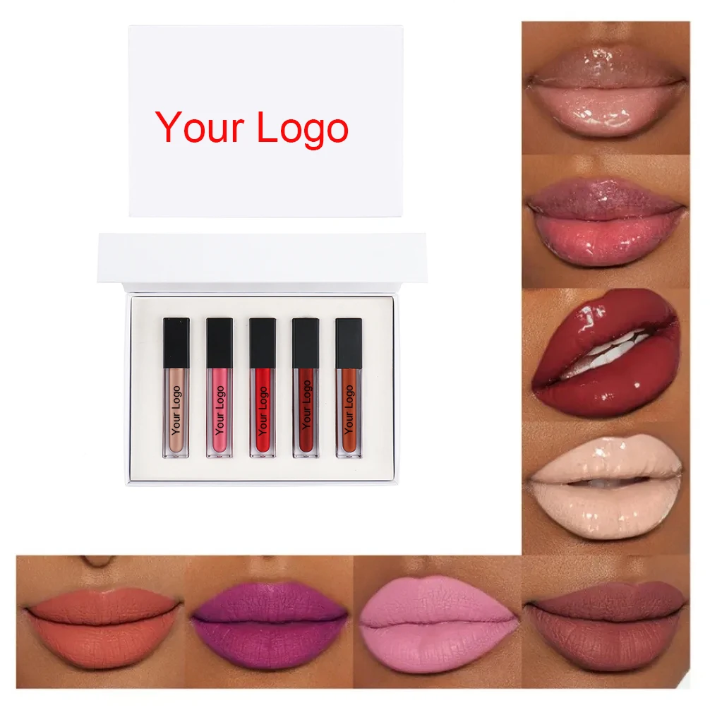 

5 шт., набор матовой жидкой помады, веганский макияж, оптовая продажа, индивидуальный логотип, частная марка, не размазывающийся блеск для губ, жидкая помада
