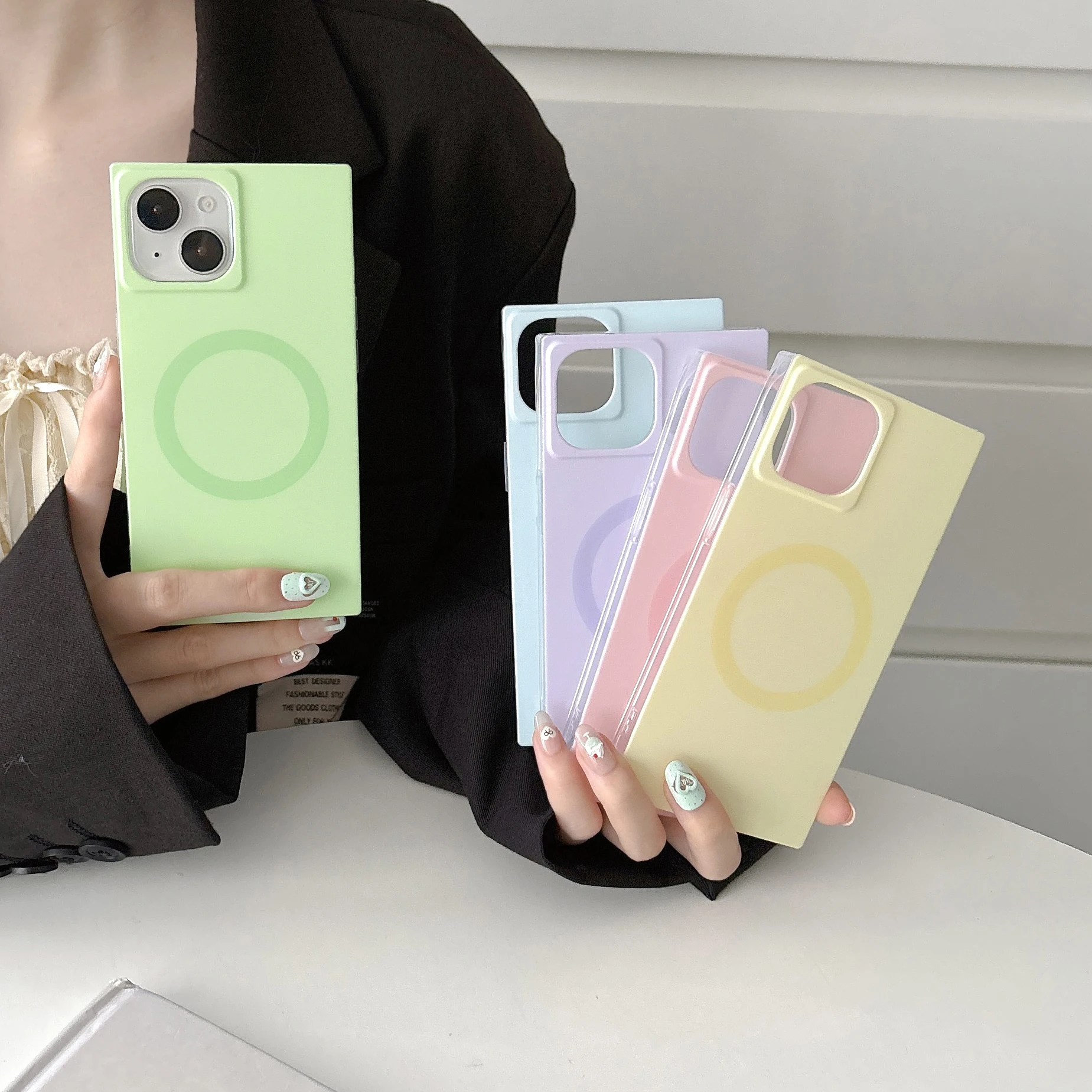 

Мягкий чехол из ТПУ ярких цветов с прямым краем для iPhone 13, 14, 15, 16 Pro Max, беспроводная зарядка, сильный магнитный противоударный чехол