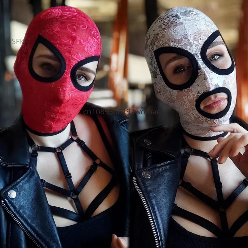 

Full-Coverage Lace Headgear Mask with Exposed Mouth Gothic Sexy Cosplay Outfit Props Masquerade Party Adult Cover-Up Accessories