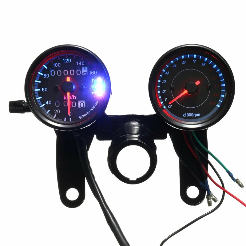 Universal Motorcycle LED Speedometer Odometer Techometer Gauge 0~180km/h 13000 RPM LED Backlight Tachometer