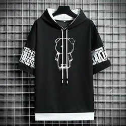 T Shirt for Men Clothing Streetwear Oversized Hoodies Korea 반팔티 Casual Hat T-shirt Print Graphic Tshirt Anime Sports Gym Hoodie