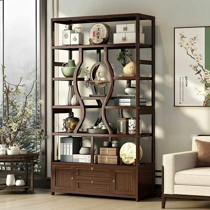 

Новая китайская офисная чайная витрина из массива дерева, орнамент Duobao Pavilion