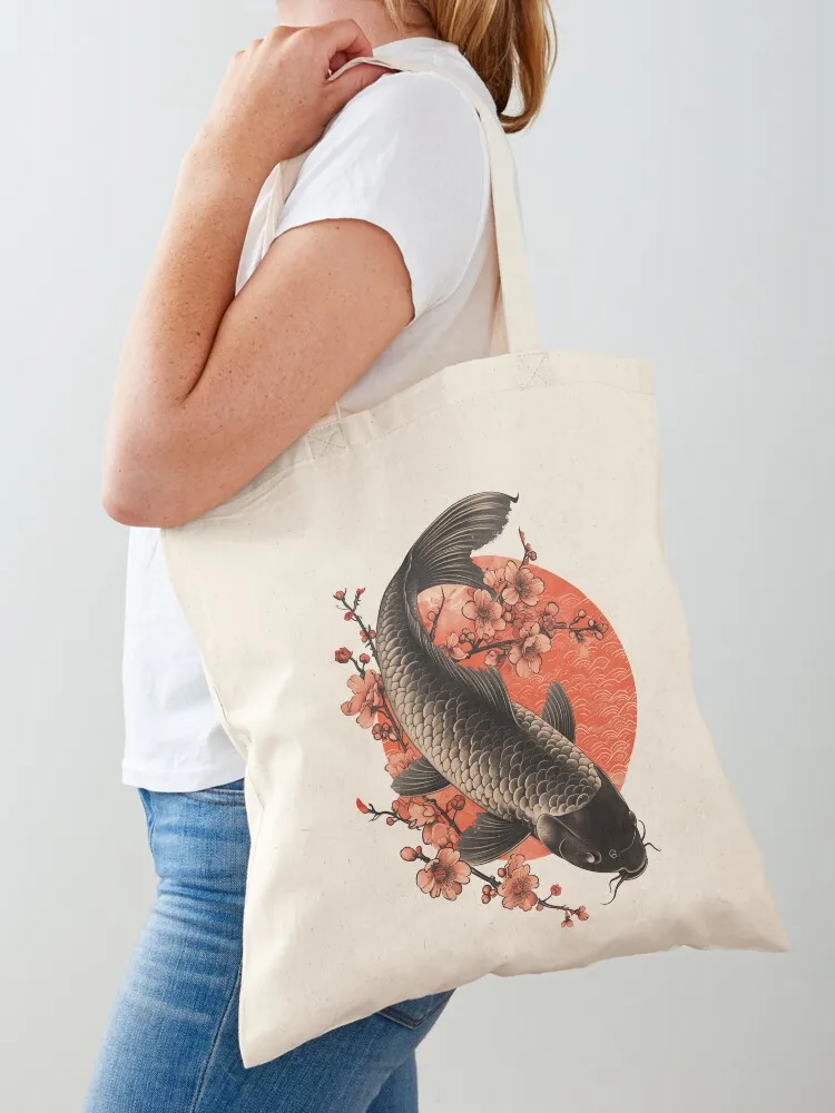 

Black Koi Tote Bag eco pack shopper bag woman Big bag Handbags women