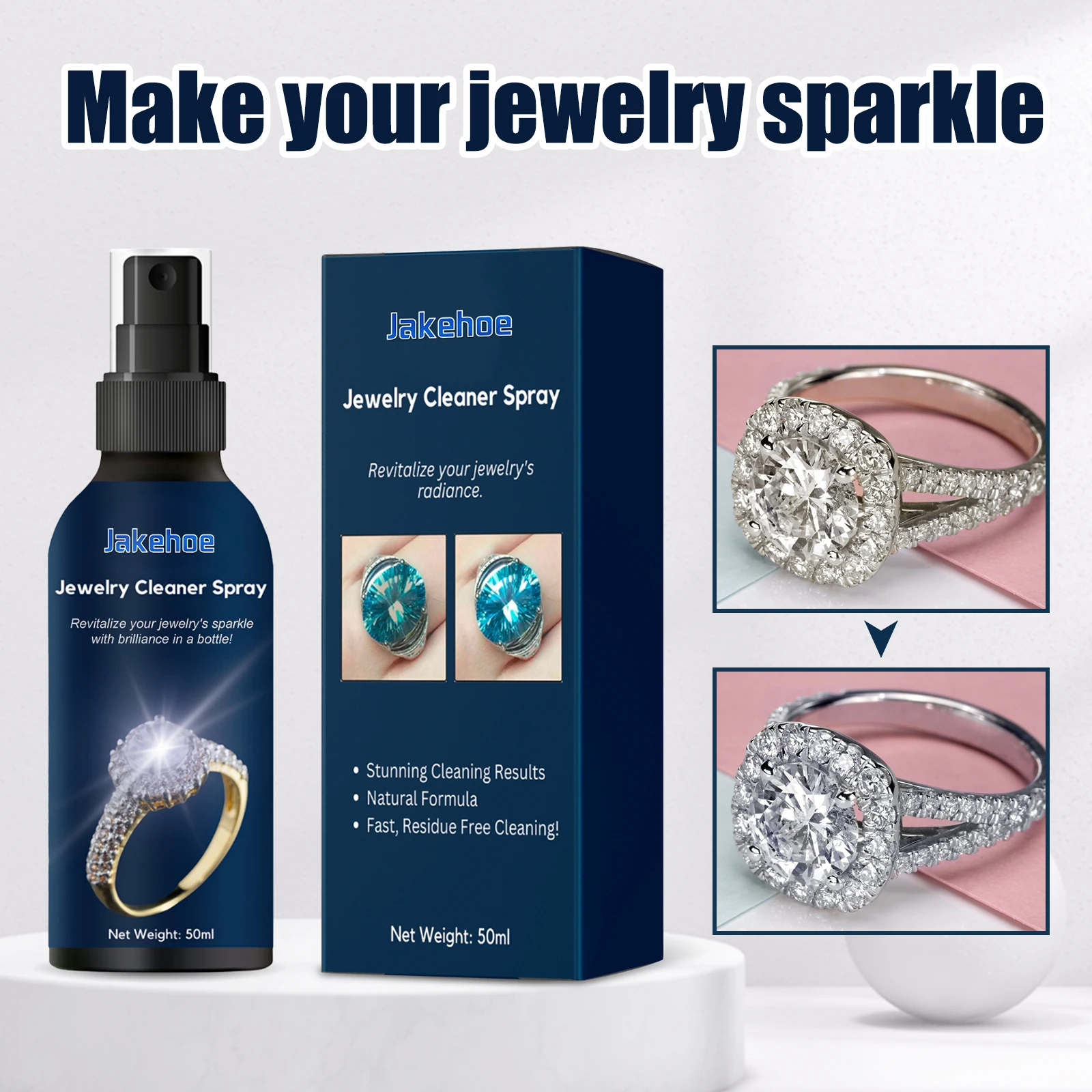 50ML/Bottle Jewelry Cleaner Spray Long-Lasting Shine Multi-function Necklace Cleaner Universal Anti-Tarnish Jewelry Polisher