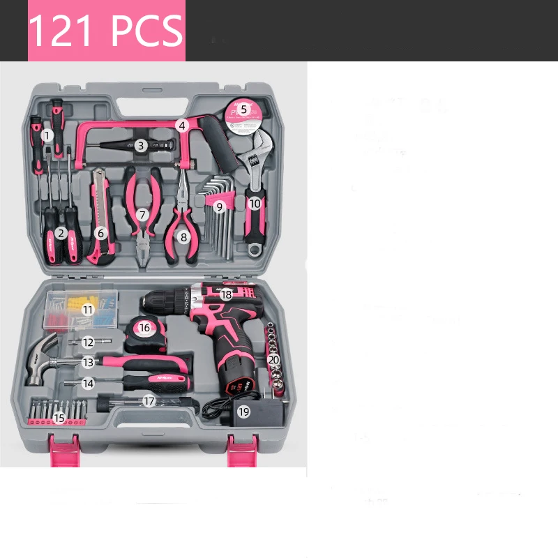 

58/121 Sets Household Multifunction Tool Box Allen Wrench Tape Measure Needle Nose Pliers Digital Display Test Pen Repair Tool