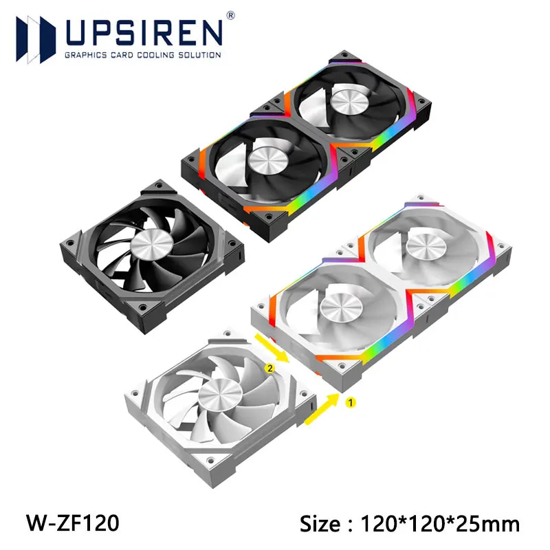 

UPSIREN W-ZF120 Охлаждающий корпус компьютера Magic Wireless Stitching Fan/5V 3PIN ARGB/12V 4PIN PWM/120mm/Высококачественный бесшумный вентилятор
