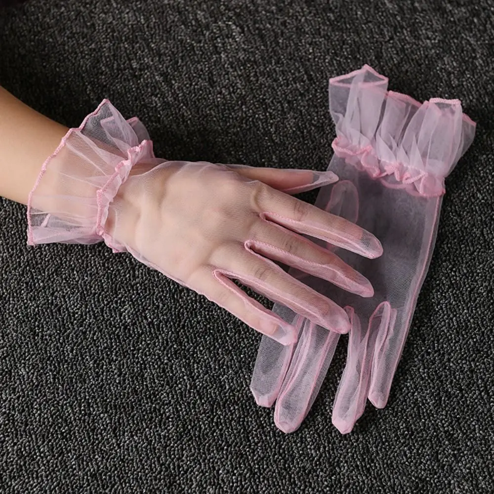 Elastische Transparente Frauen Tüll Handschuhe Ultra Dünne Volle Finger Gaze Spitze Handschuhe Braut Kurze Hochzeit Mesh Handschuhe Damen