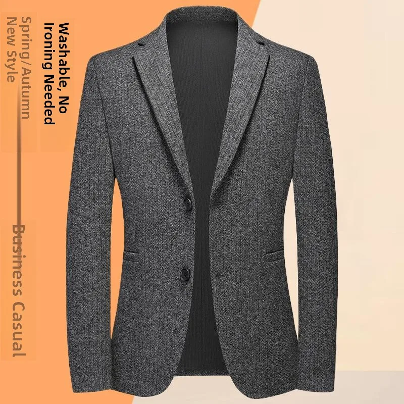 

Busin Casual Men's Suit Jaet Dad Autumn High-end Polyester Fiber Loose Fit Spring Autumn New Sle Middle-aged Men's Out...