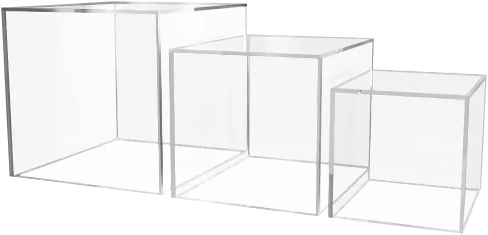 

3-Pack Clear Acrylic Display Risers 4 5 6 Inch with Open Side for Retail Storage