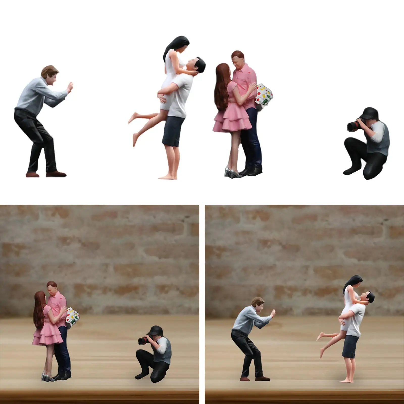 1/64 Scale People Figurine Set Diorama Figurines Sand Table Ornament Couple Photographer Figures for Photography Props Decor