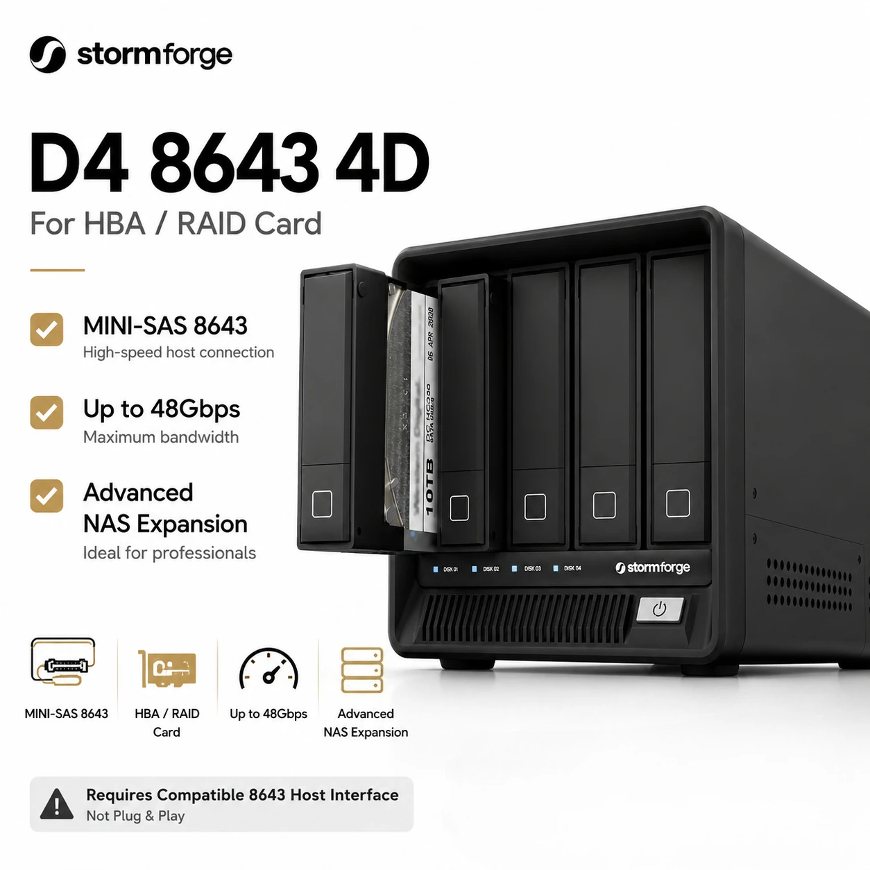 Stormforge D4 4 Bay Hard Drive Enclosure USB C 10Gbps 8643 SATA