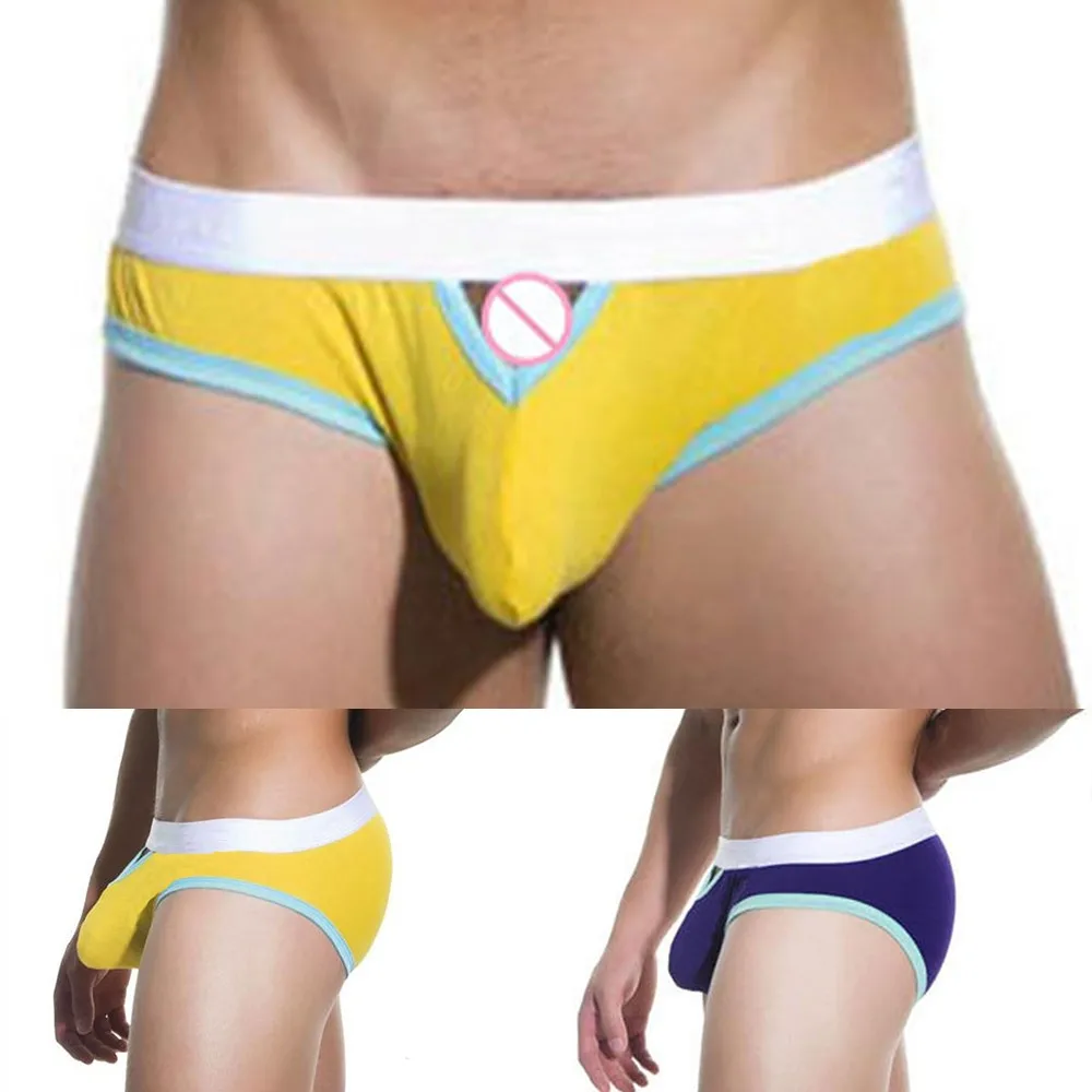 Thongs Lingerie Underpant Pants Mens Briefs Mens Thongs Front Pocket Design Men's Cotton Briefs with Solid Color