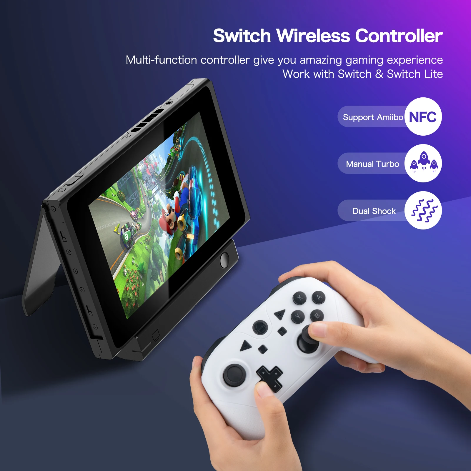 

Switch Pro Wireless Controller Compatible Nintendo Switch Lite/OLED Gamepads Support NFC Manual Turbo Functions Dual Shocking