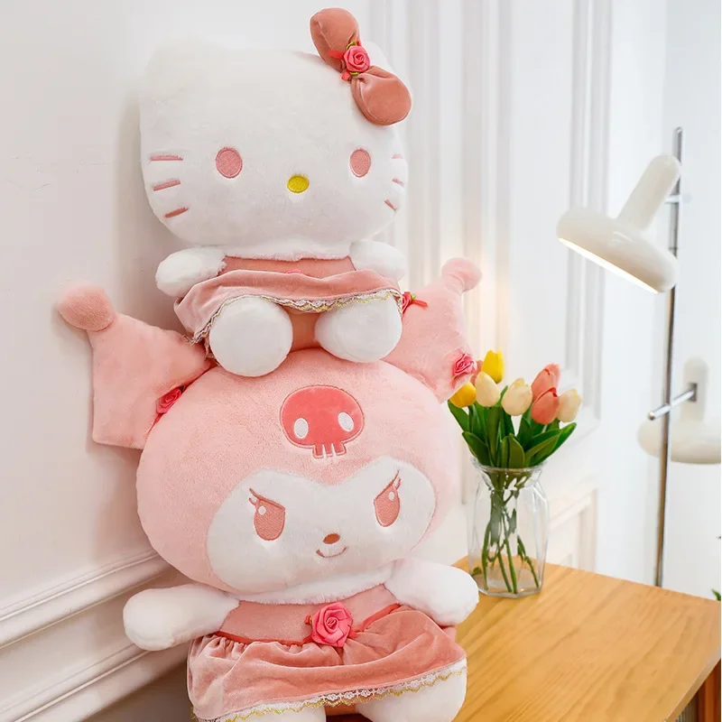 35cm/45cm/65cm Sanrio Hello Kitty My Melody Velvet Rose Plush Stuffed Toy Kuromi Anime Plush Stuffed Doll Cushion Children Gift