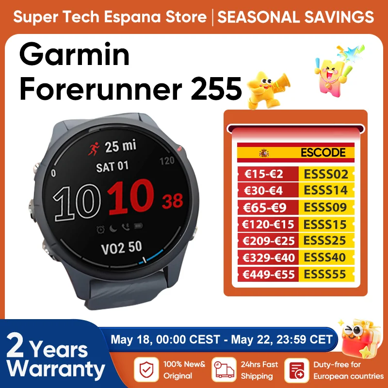 Garmin-reloj inteligente Forerunner 255, dispositivo deportivo resistente al agua hasta 5atm, con pantalla a Color de 1,3 pulgadas, 14 días de batería, 4GB de RAM, NFC, BT, Wifi, 46mm, nuevo