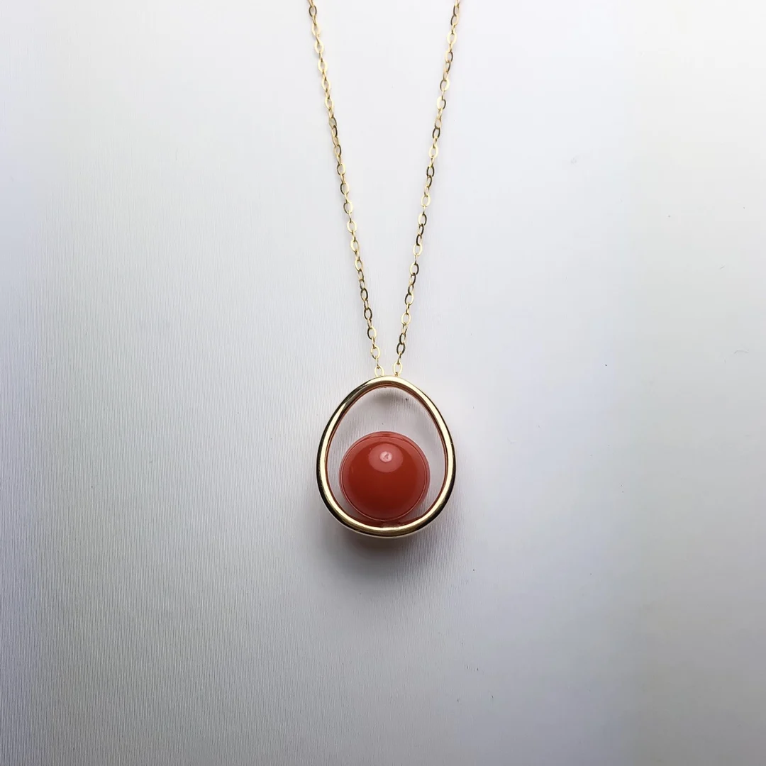 shilovem 18K yellow Gold real Natural south Red agate pendants no necklace fine plant Jewelry gift plant 8mm yzz080855241nh