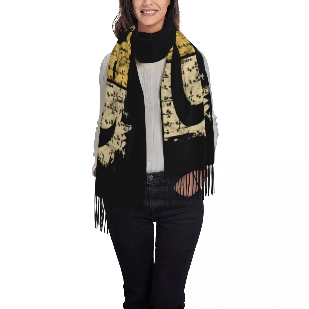 Custom Retro Square Pi Symbol Gift Tassel Scarf Women Soft Math Equations Teacher Geek Shawls Wraps Ladies Winter Scarves