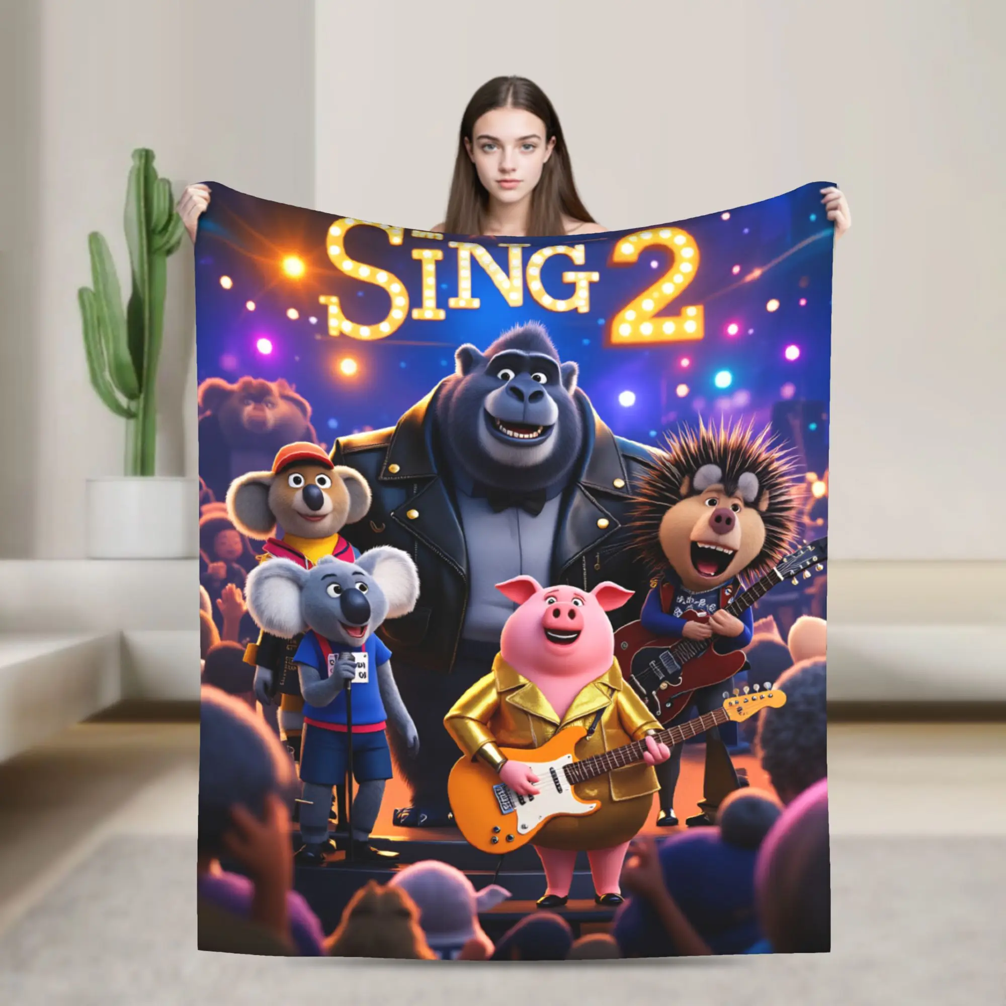 Sing 2 Movie All Characters Buster Ash Johnny Soft Blanket  Travel Office Plush Bedding Throws Fluffy Bedspread Sofa Bed Cover